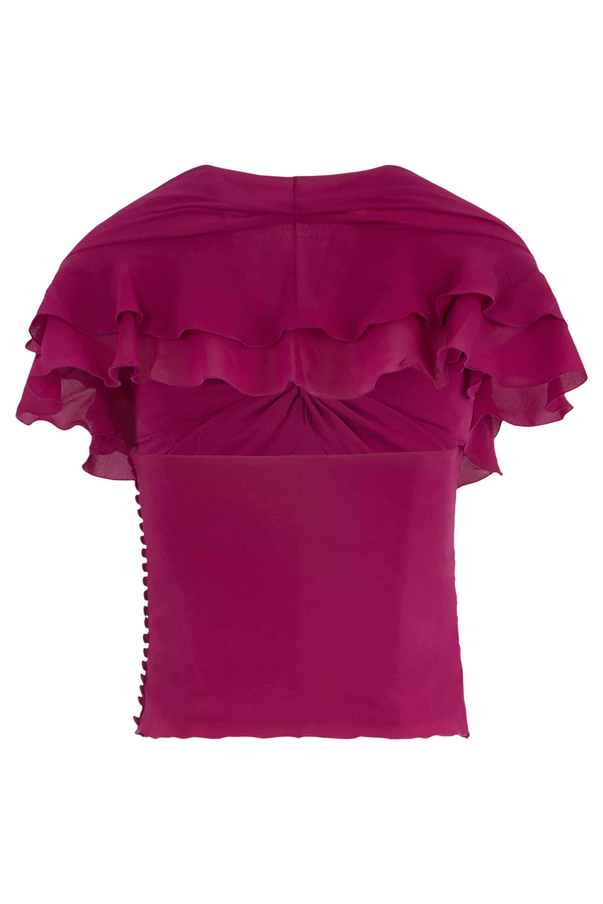 Vintage Christian Dior John Galliano S/S 2003 Magneta Silk Tie-Up Top In Excellent Condition For Sale In London, GB