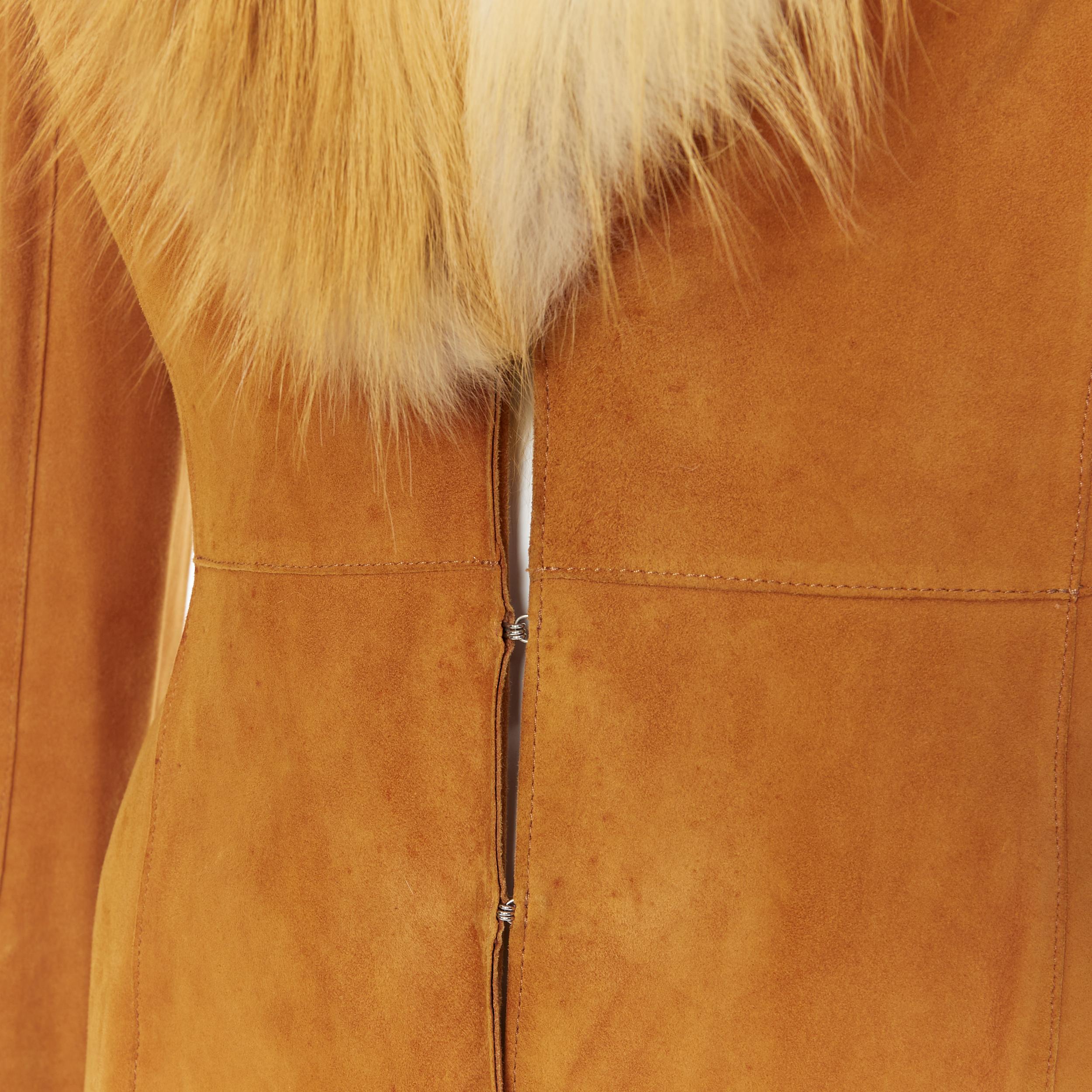 vintage CHRISTIAN DIOR JOHN GALLIANO tan brown suede fox collar jacket FR40 M In Fair Condition In Hong Kong, NT