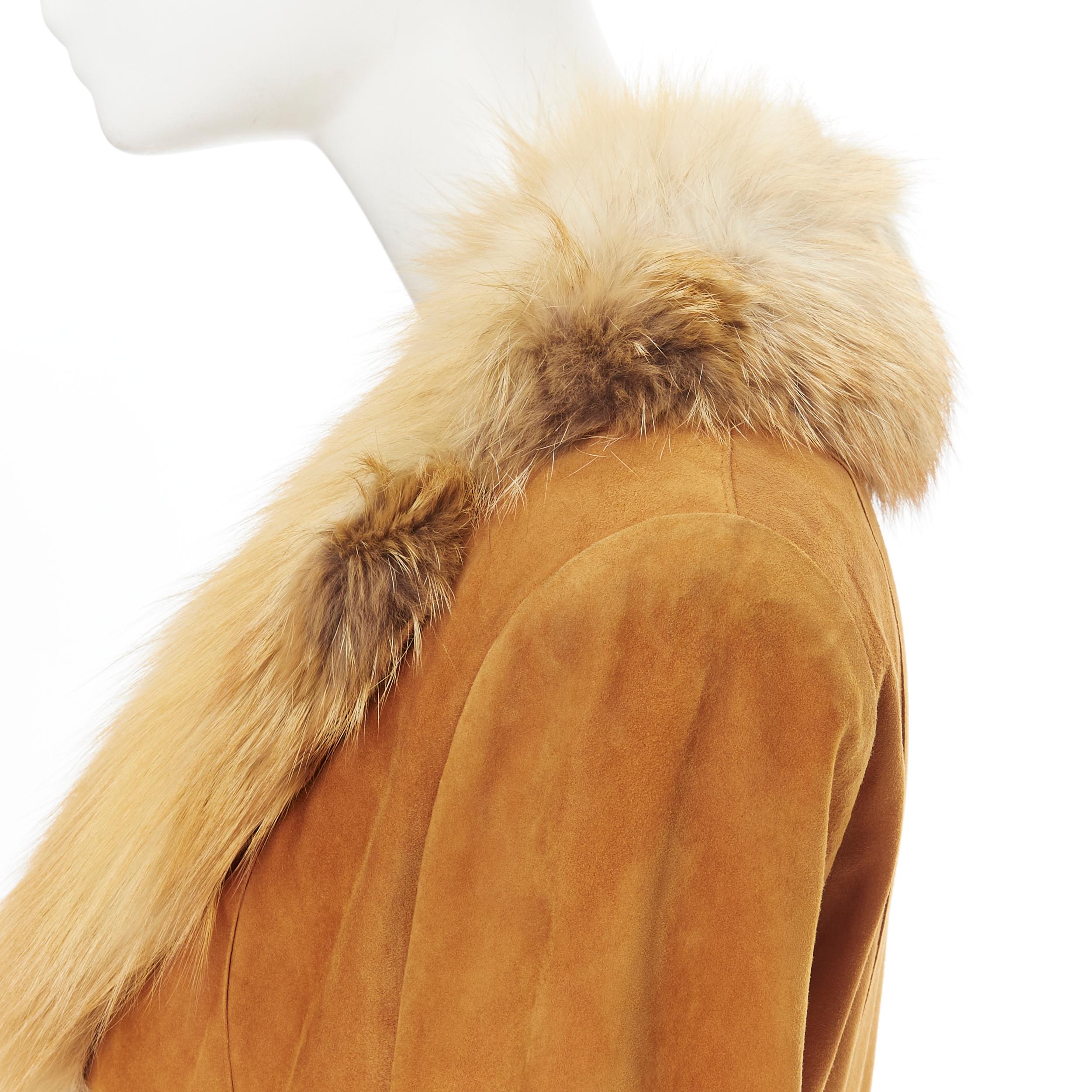 Women's vintage CHRISTIAN DIOR JOHN GALLIANO tan brown suede fox collar jacket FR40 M