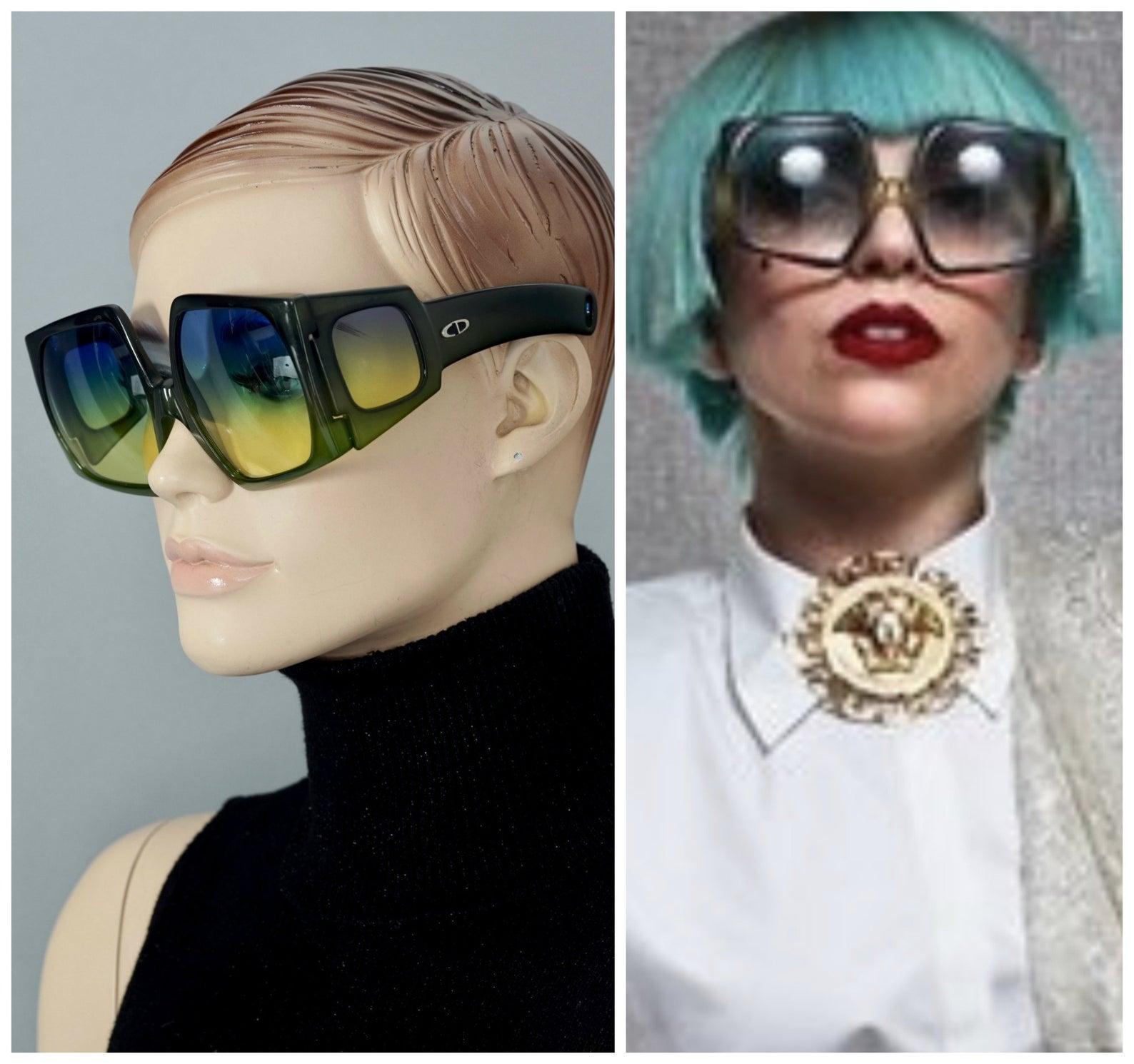 Vintage CHRISTIAN DIOR Lady Gaga Square Side Lenses Oversized Space Age Sunglasses

Measurements:
Height: 2.67 inches (6,8 cm)
Horizontal Width: 5.66 inches (14.4 cm)
Temple Length: 5.11 inches (13 cm)

Features:
- 100% Authentic CHRISTIAN DIOR.
-