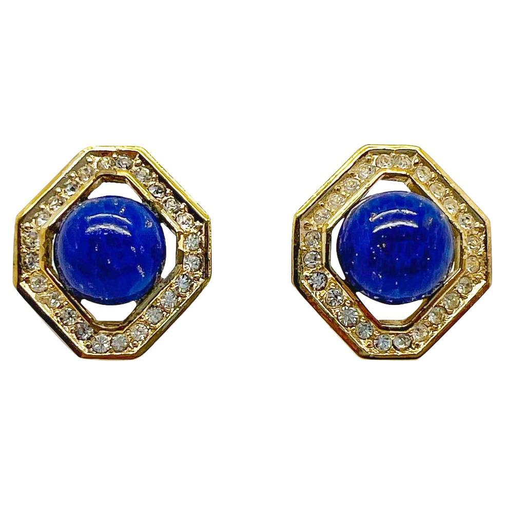 Vintage Christian Dior Lapis Crystal Earrings 1980s For Sale