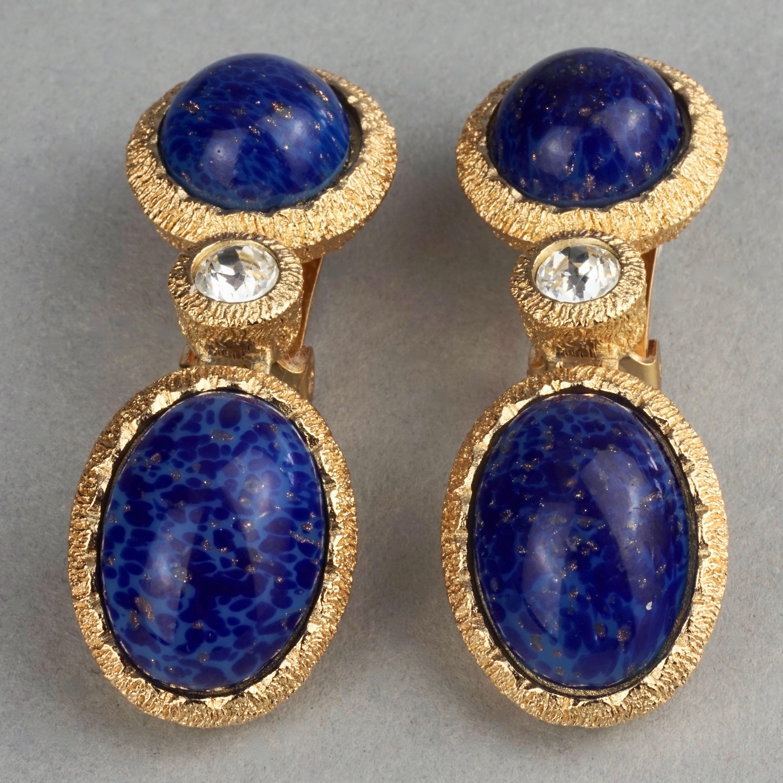 Women's Vintage CHRISTIAN DIOR Lapis Lazuli Gilt Dangling Earrings