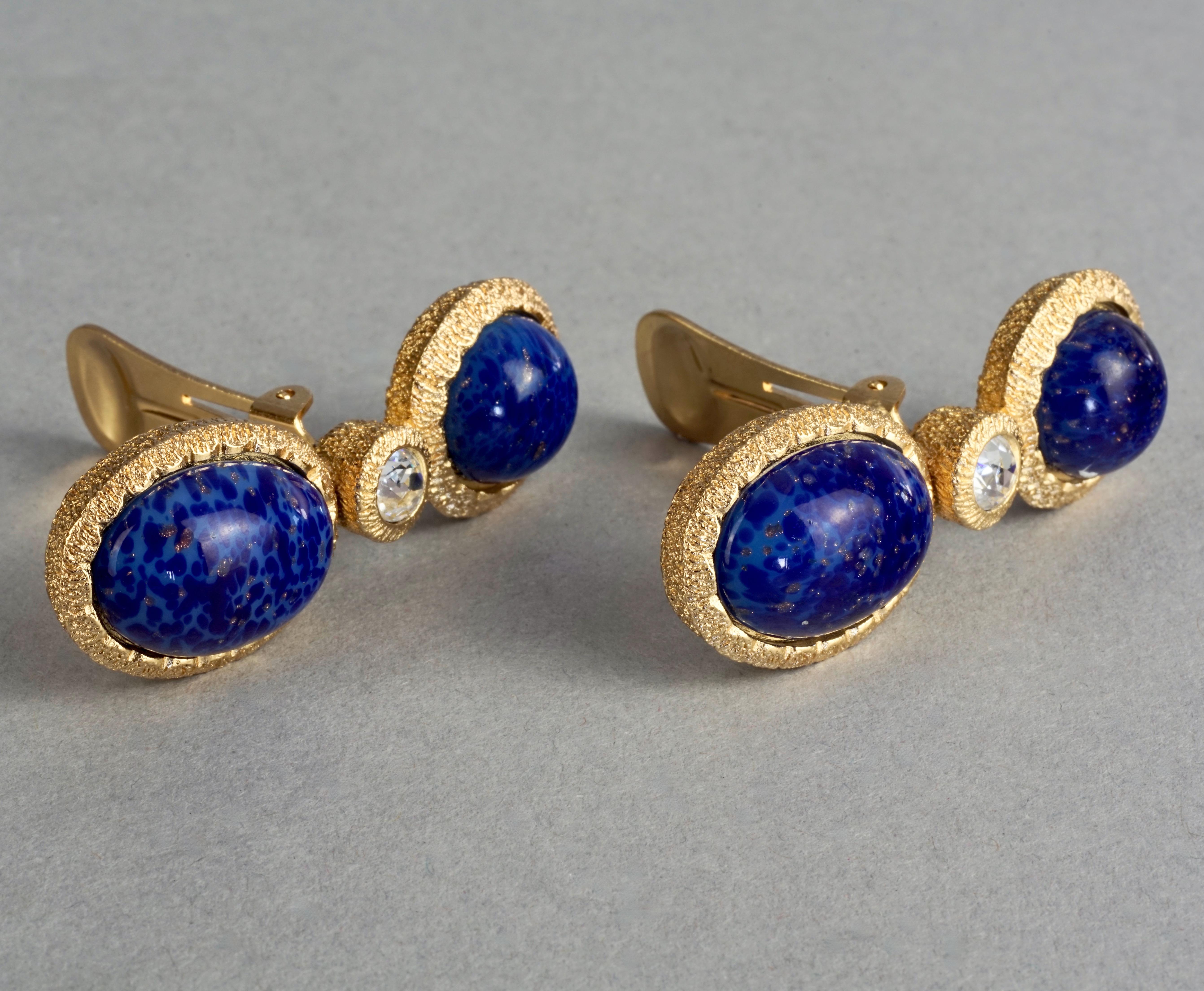 Vintage CHRISTIAN DIOR Lapis Lazuli Gilt Dangling Earrings 1