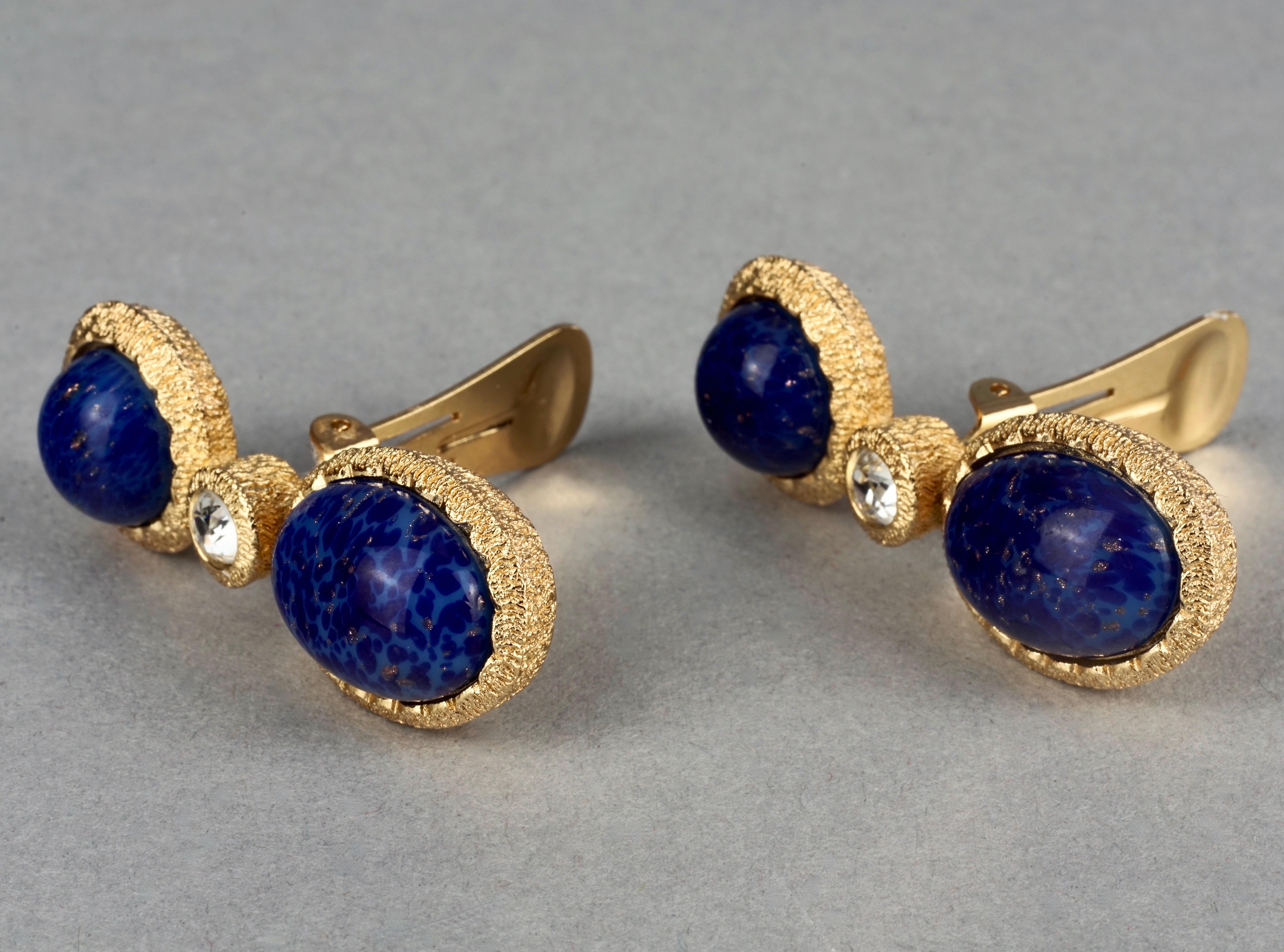 Vintage CHRISTIAN DIOR Lapis Lazuli Gilt Dangling Earrings 2