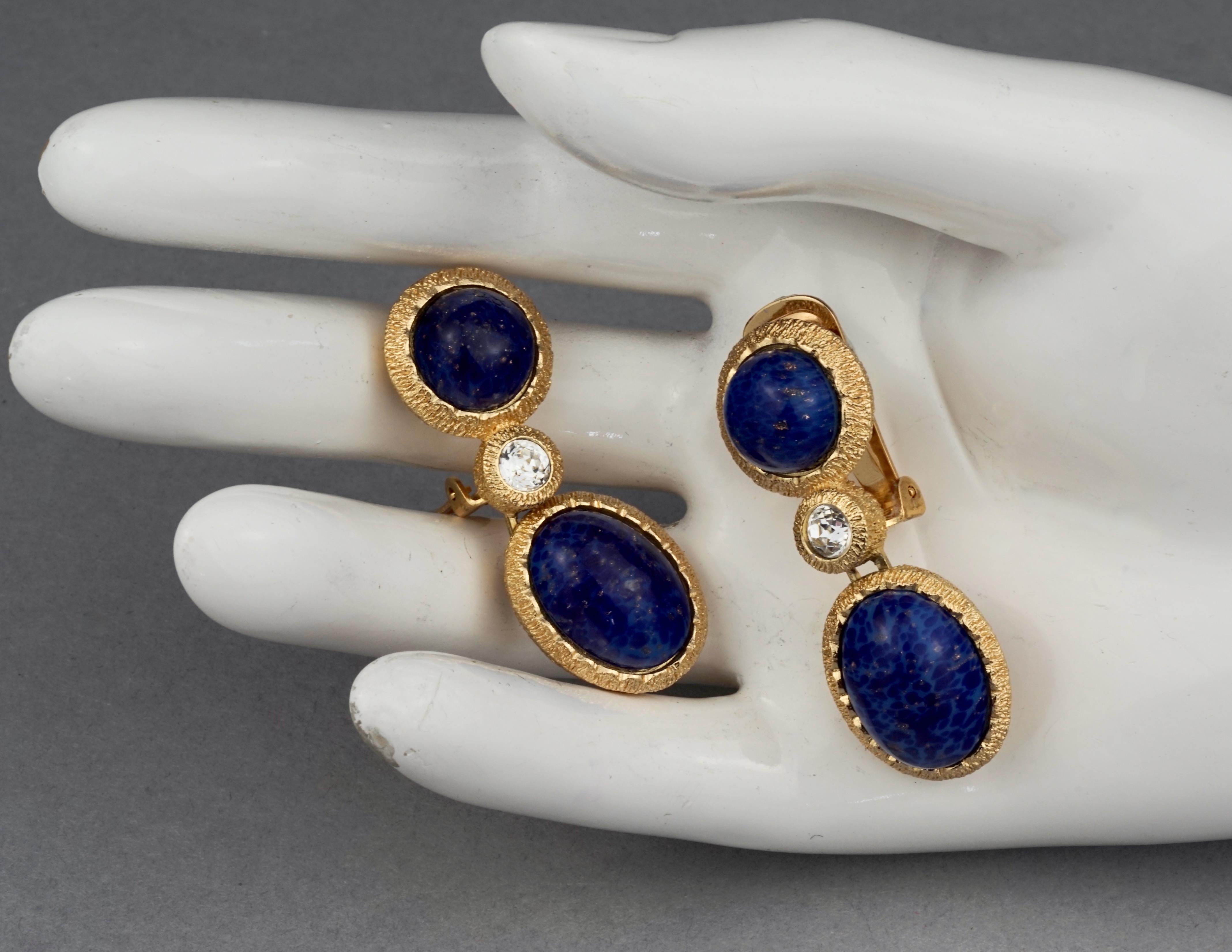 Vintage CHRISTIAN DIOR Lapis Lazuli Gilt Dangling Earrings 3