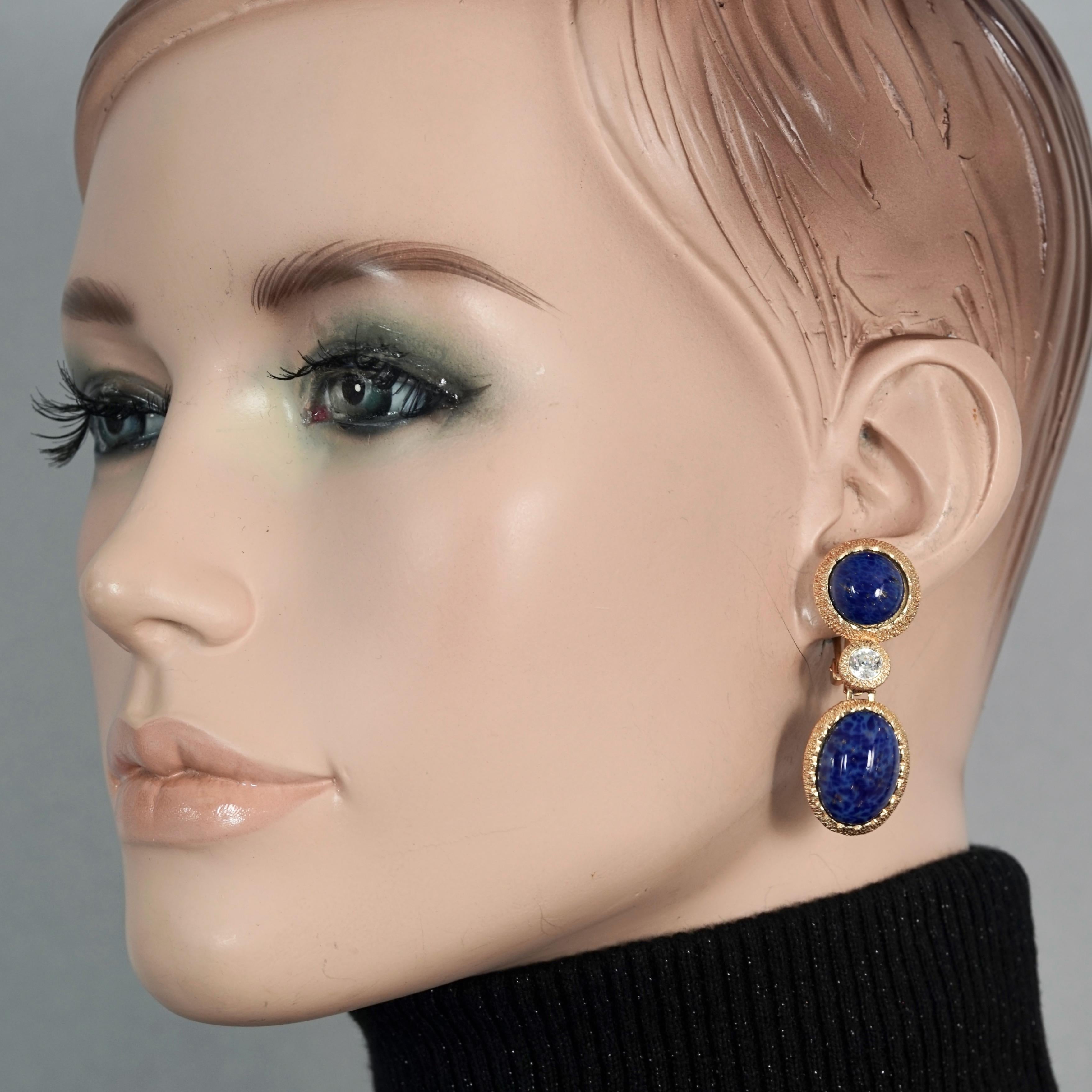 Vintage CHRISTIAN DIOR Lapis Lazuli Gilt Dangling Earrings 4
