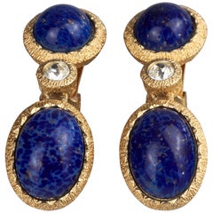 Vintage CHRISTIAN DIOR Lapis Lazuli Gilt Dangling Earrings