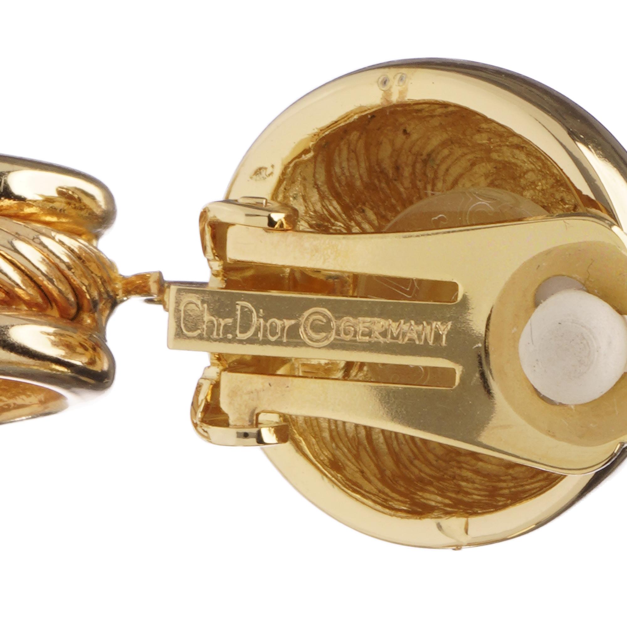 Vintage Christian Dior Large Gold-Tone Statement Earrings In Excellent Condition For Sale In Braintree, GB