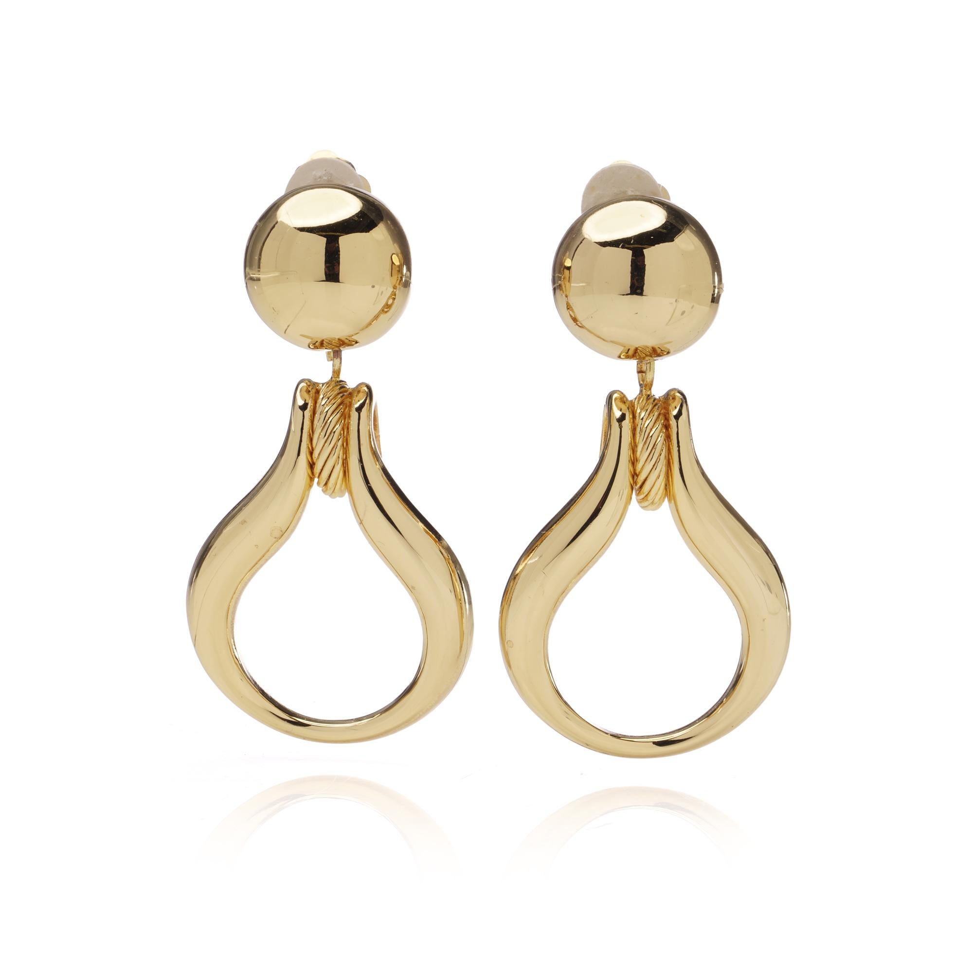 Women's Vintage Christian Dior Large Gold-Tone Statement Earrings For Sale