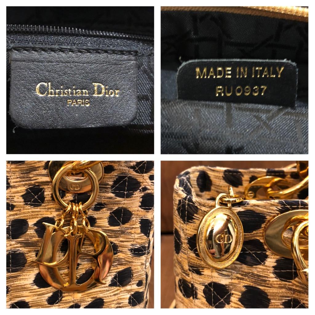 Women's Vintage CHRISTIAN DIOR Leopard Small Lady Dior 2-Way Handbag Rattan Handles