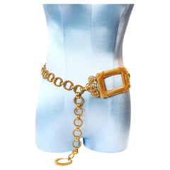 Vintage Christian Dior Link Belt with Square Baroque Buckle