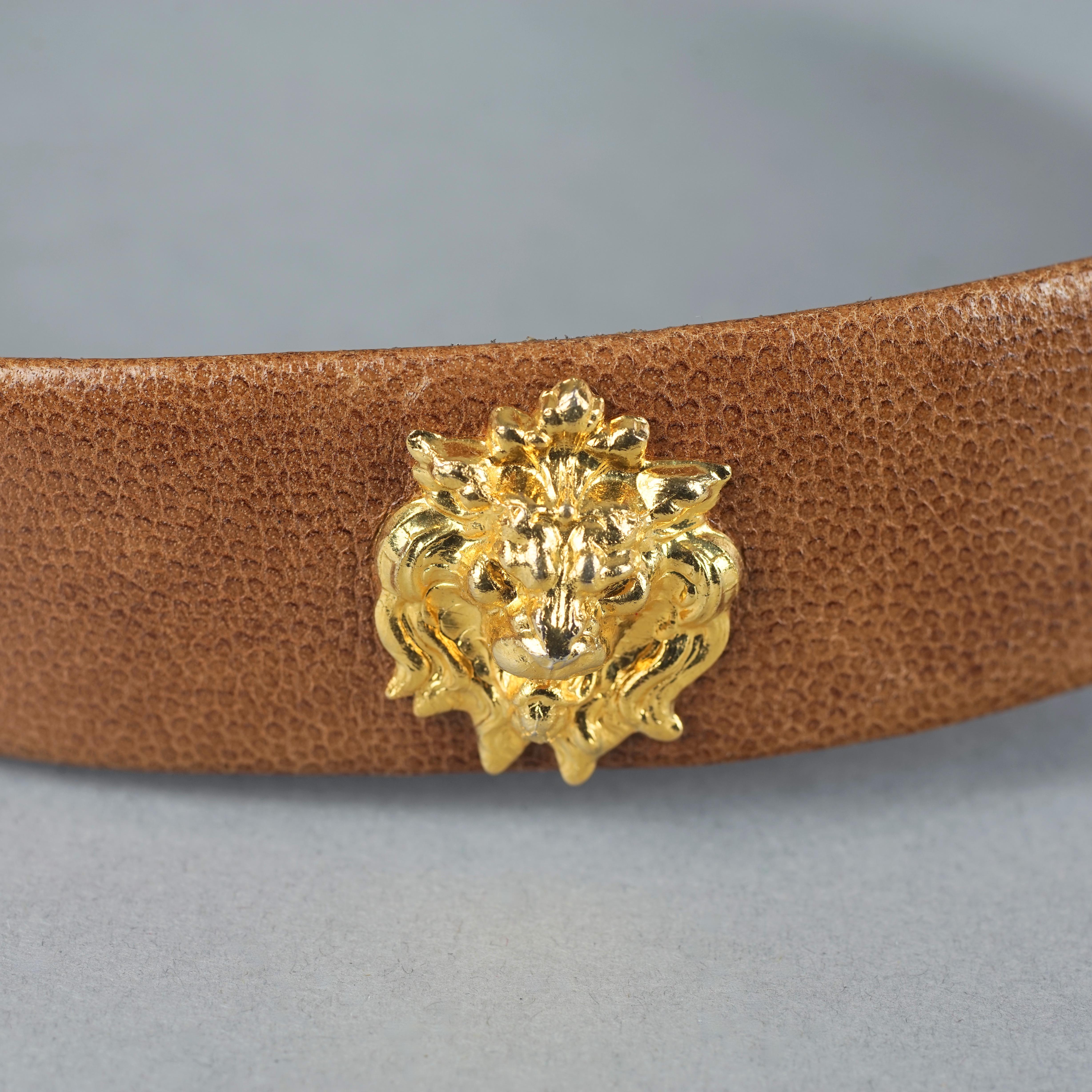 Vintage CHRISTIAN DIOR Lion Head Charms Brown Leather Belt For Sale 1