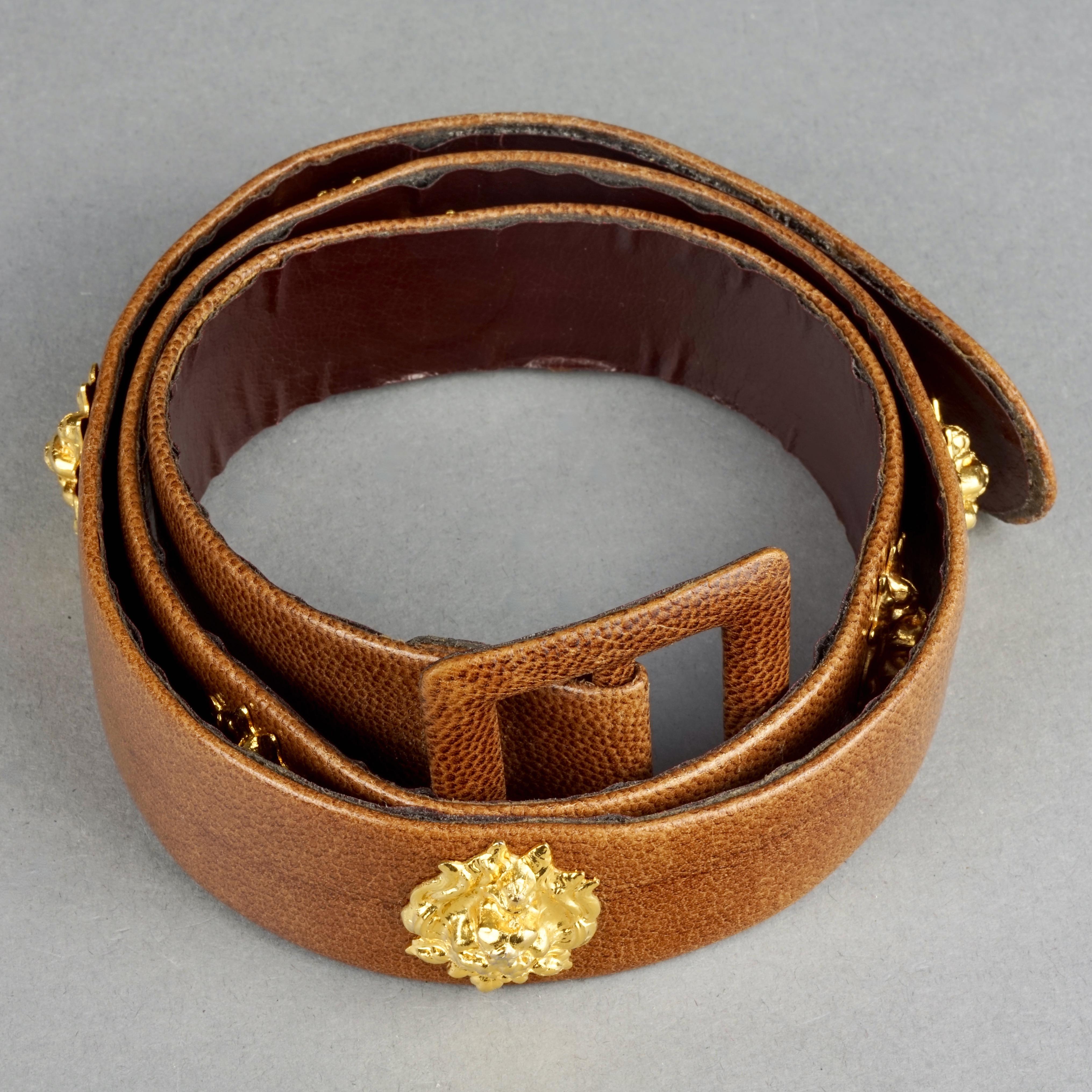 Vintage CHRISTIAN DIOR Lion Head Charms Brown Leather Belt For Sale 3
