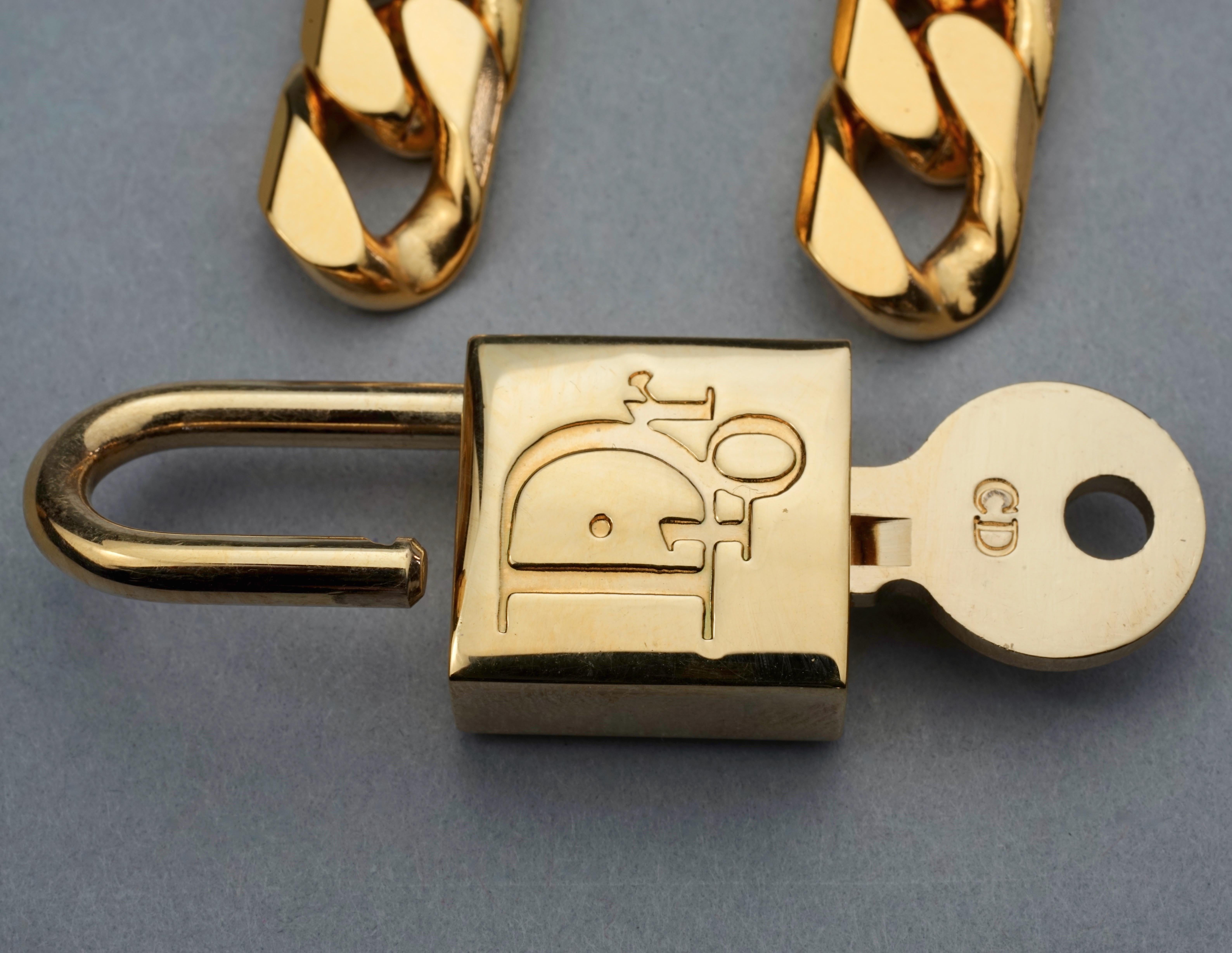 Vintage CHRISTIAN DIOR Logo Cadena Padlock Key Pendant Chain Gold Necklace For Sale 3