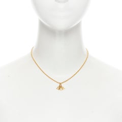 vintage CHRISTIAN DIOR logo dangle charm gold chain short necklace