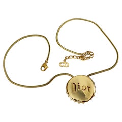 Vintage CHRISTIAN DIOR Logo Dented Bottle Capsule Pendant Chain Necklace