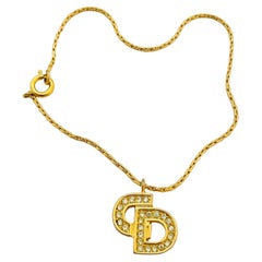 Vintage CHRISTIAN DIOR logo gold crystal designer runway bracelet