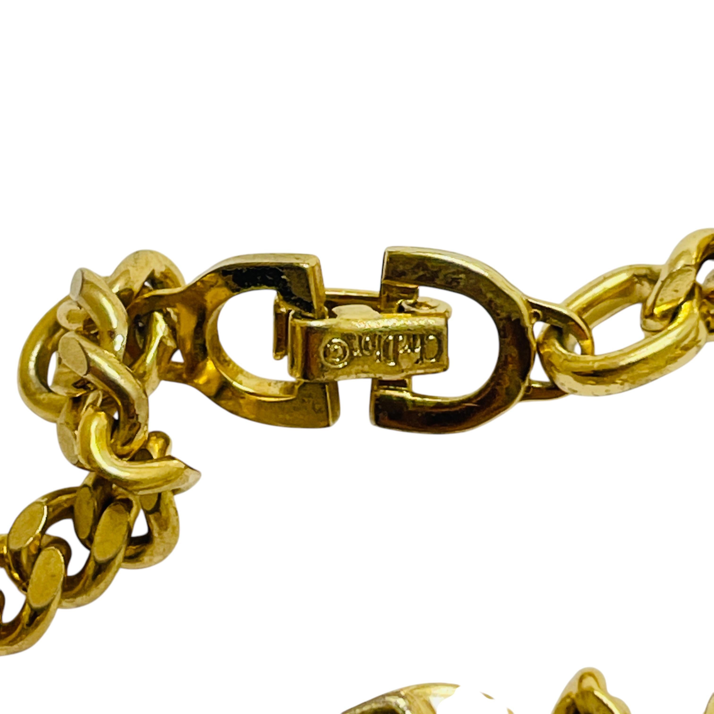 Vintage CHRISTIAN DIOR Logo Gold Kristalle CD Logo Designer Laufsteg-Armband, Vintage Damen