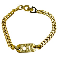 Bracelet de défilé vintage CHRISTIAN DIOR logo en cristaux dorés logo CD
