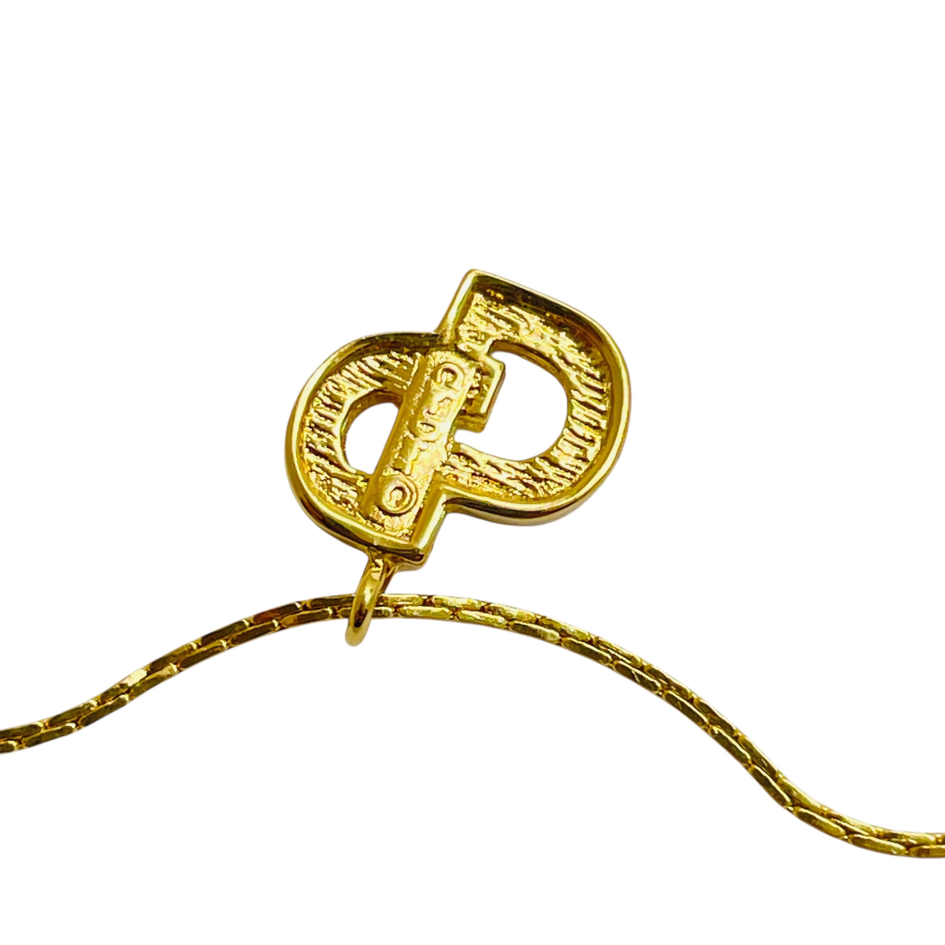 Vintage CHRISTIAN DIOR logo gold plated designer runway bracelet with tag In Excellent Condition For Sale In Palos Hills, IL