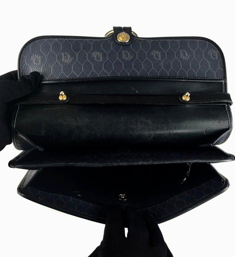 Vintage CHRISTIAN DIOR Logo Coated Monogram Top Handle Navy Blue Bag at 1stDibs