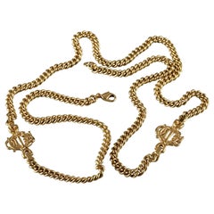 Vintage CHRISTIAN DIOR Logo Insignia Charm Chain Necklace