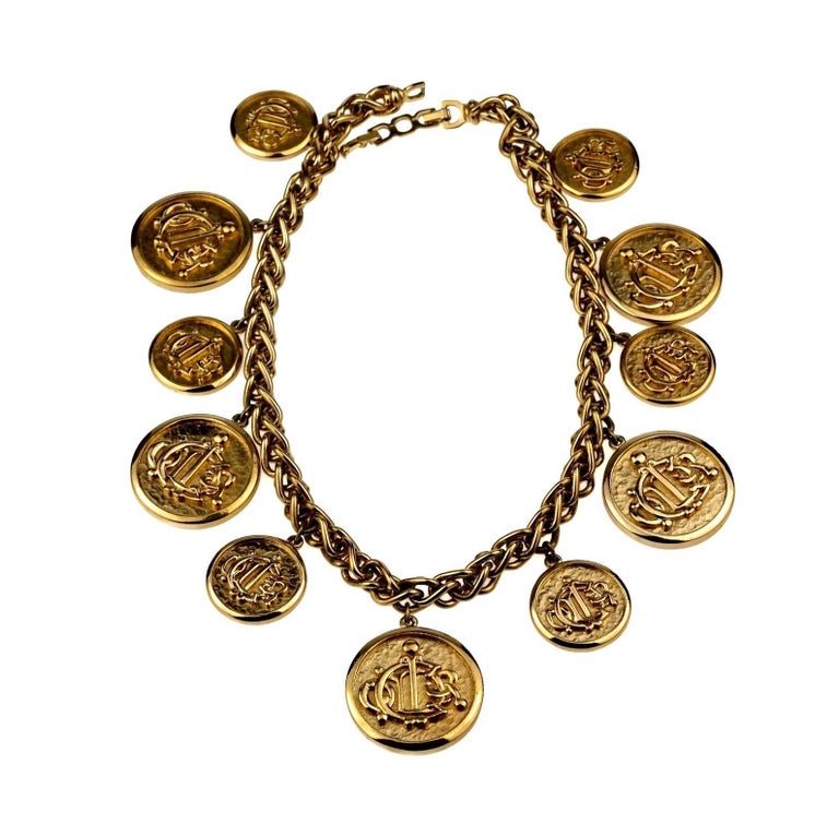 Vintage CHRISTIAN DIOR Logo Insignia Medallion Charm Necklace For Sale ...