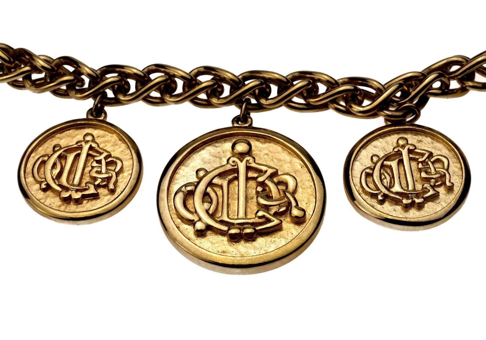 Vintage CHRISTIAN DIOR Logo Insignia Medallion Charm Necklace For Sale 1