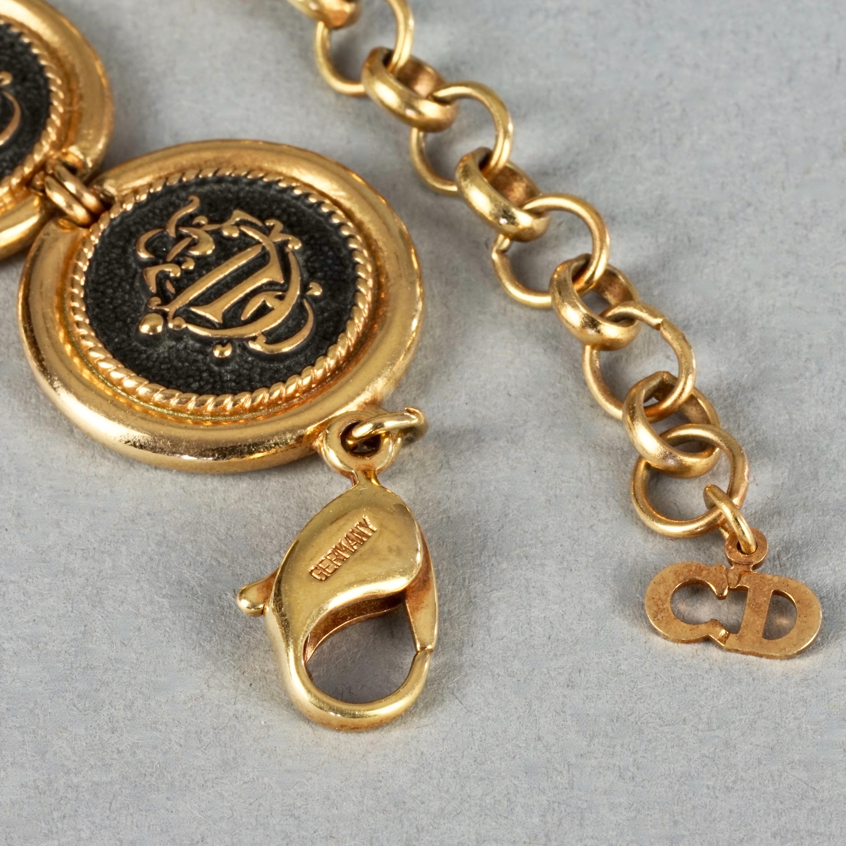 Vintage CHRISTIAN DIOR Logo Insignia Medallion Link Necklace For Sale 3