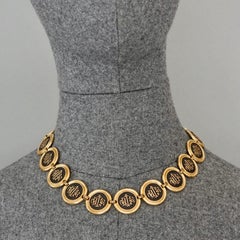 Vintage CHRISTIAN DIOR Logo Insignia Medallion Link Necklace