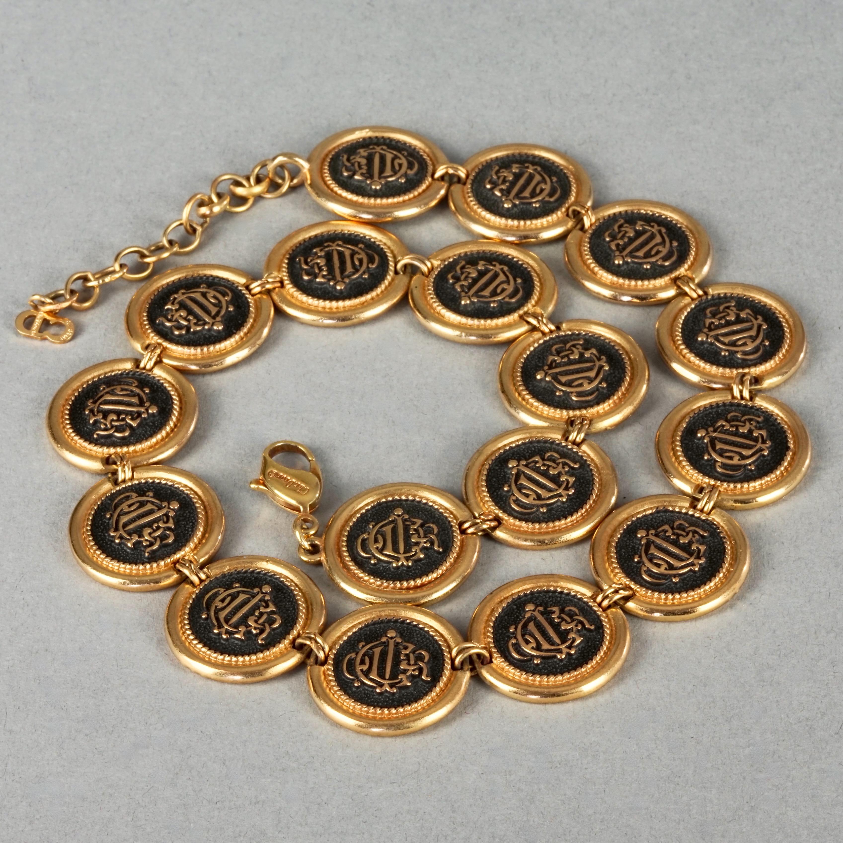 Women's Vintage CHRISTIAN DIOR Logo Insignia Medallion Link Necklace For Sale