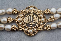 Vintage CHRISTIAN DIOR Logo Insignia Medallion Tiered Pearl Choker Necklace
