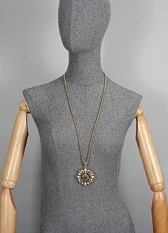 Vintage CHRISTIAN DIOR Logo Insignia Pearl Medallion Necklace
