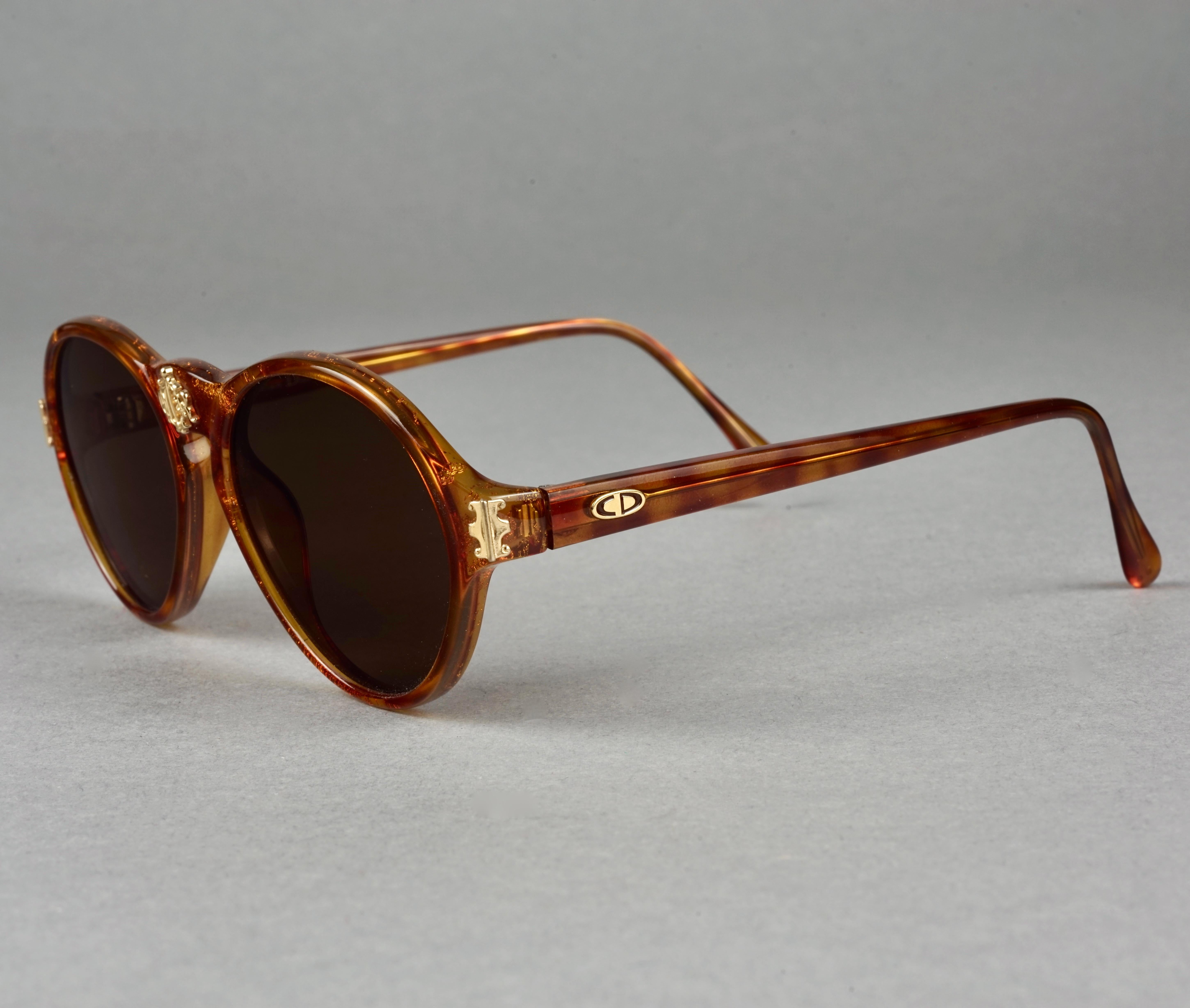 Brown Vintage CHRISTIAN DIOR Logo Insignia Tortoiseshell Sunglasses For Sale