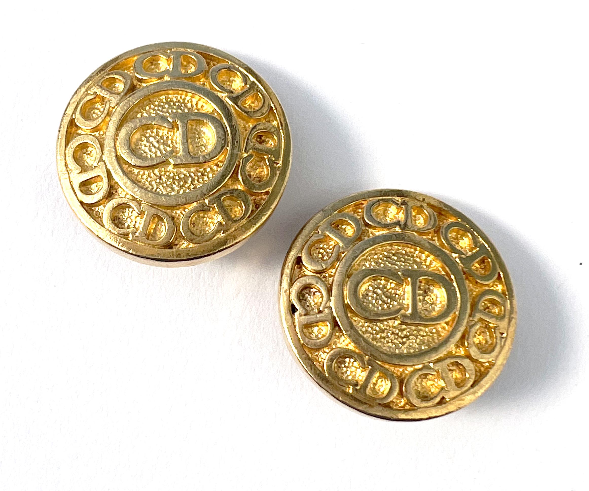 Vintage Christian Dior Logo Medallion Earrings, 1990s In Good Condition For Sale In London, GB
