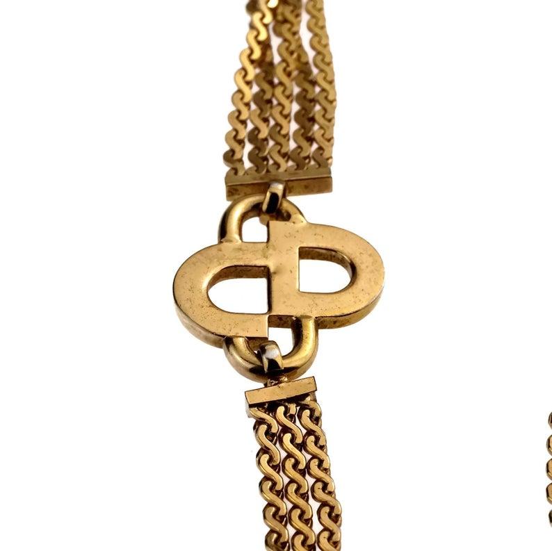 Vintage CHRISTIAN DIOR Logo Multi Strand Chain Necklace 1