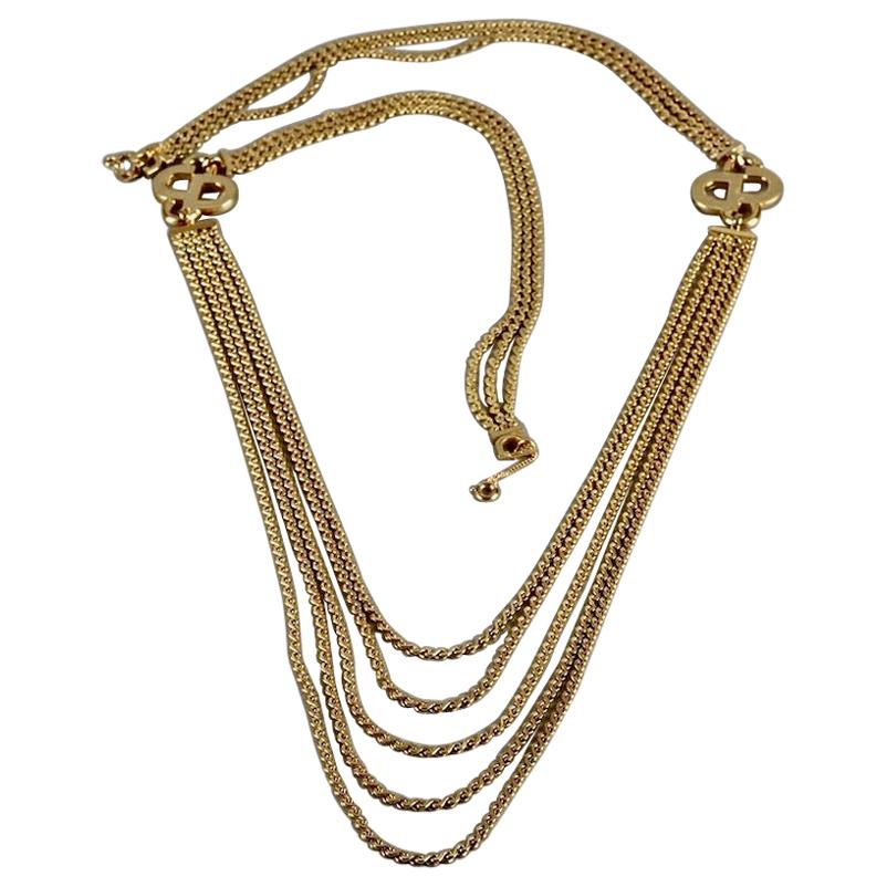 Vintage CHRISTIAN DIOR Logo Multi Strand Chain Necklace at 1stDibs | gold  multi chain necklace