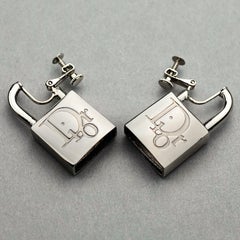 Vintage CHRISTIAN DIOR Logo Padlock Silver Earrings
