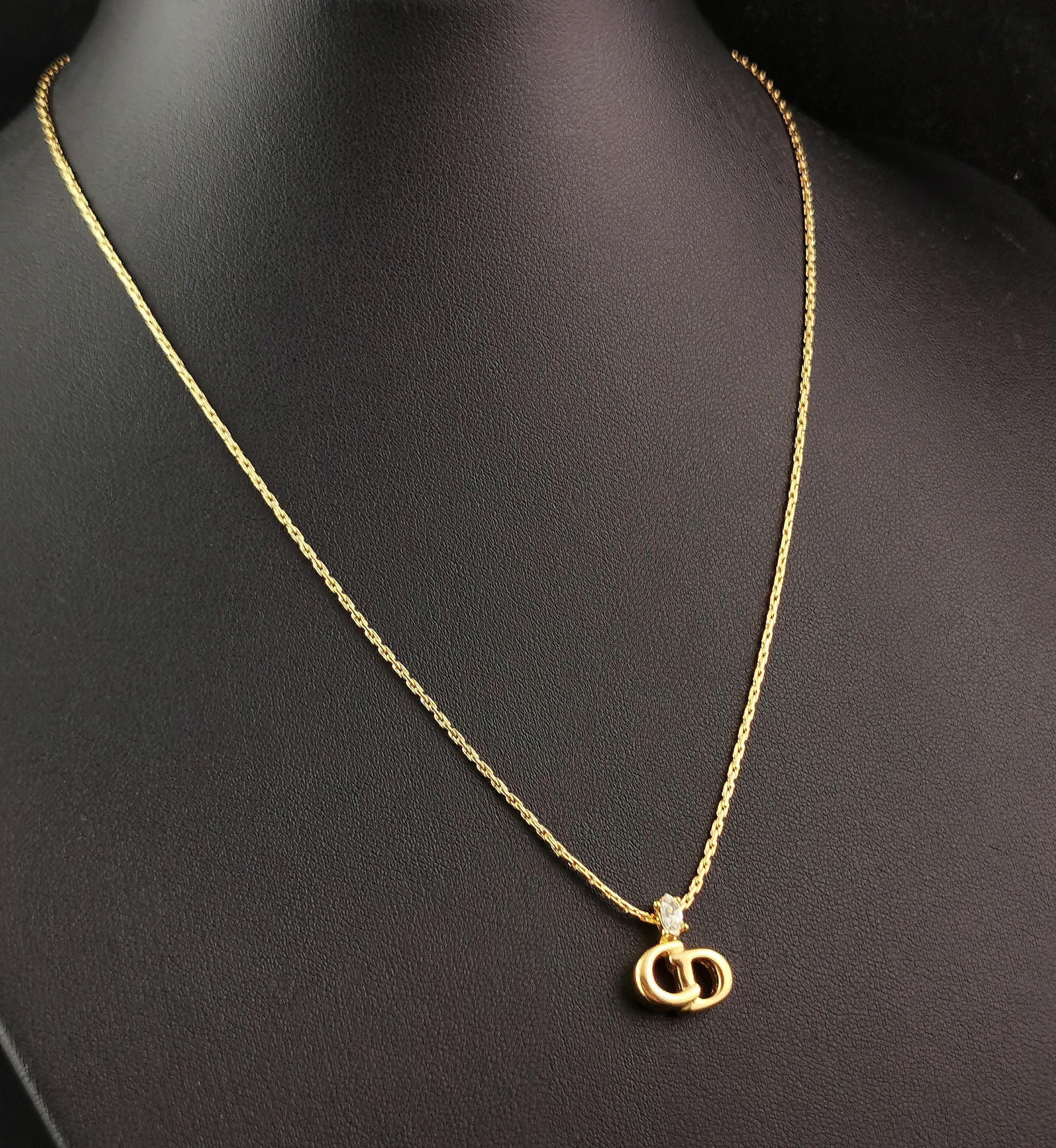 Vintage Christian Dior logo pendant necklace, gold plated, Diamante  For Sale 5