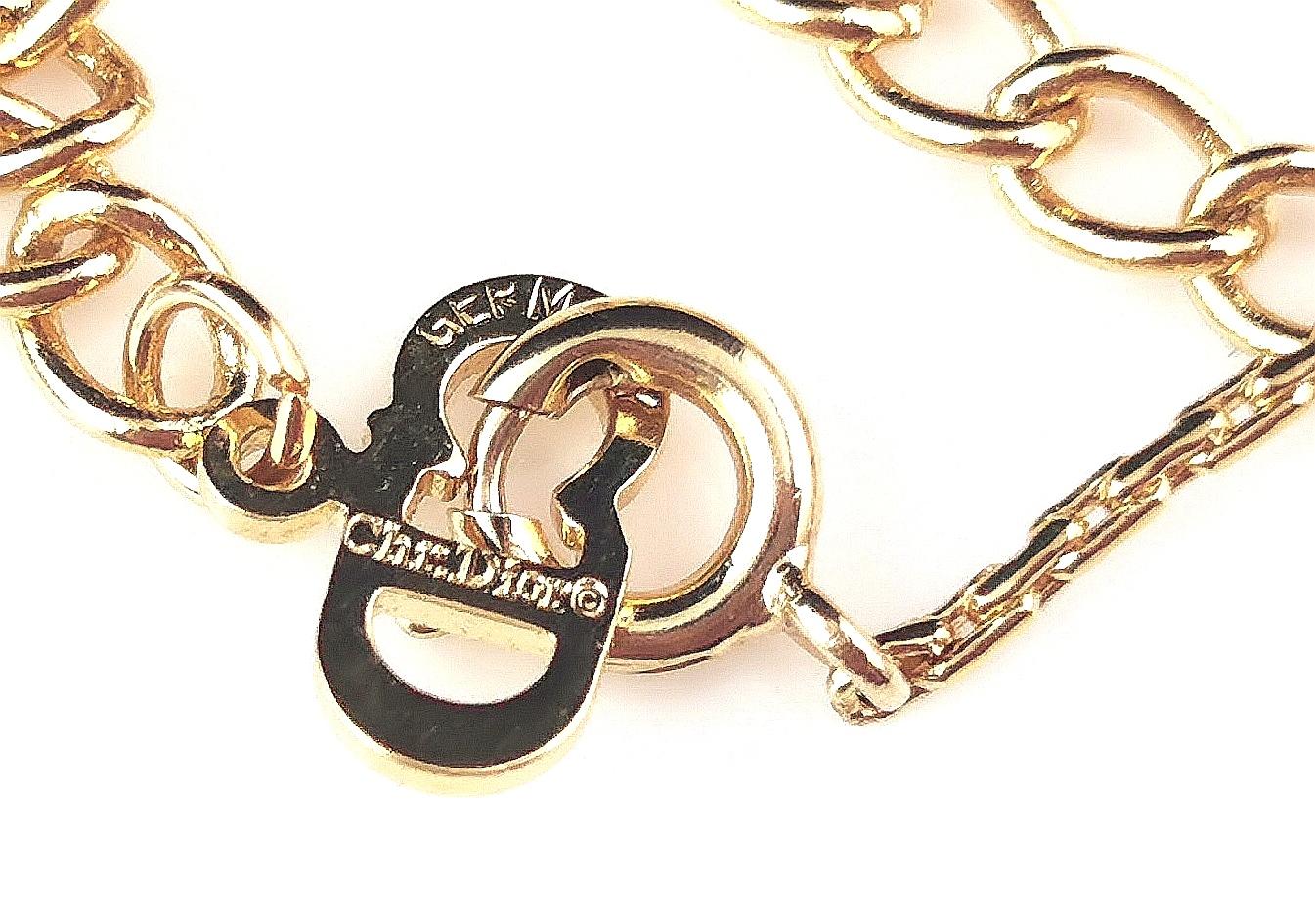 Vintage Christian Dior logo pendant necklace, gold plated, Diamante  For Sale 8