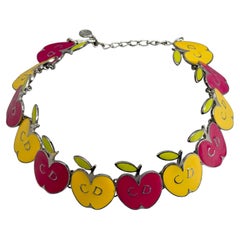 Vintage CHRISTIAN DIOR Logo Pop Enamel Apple Necklace