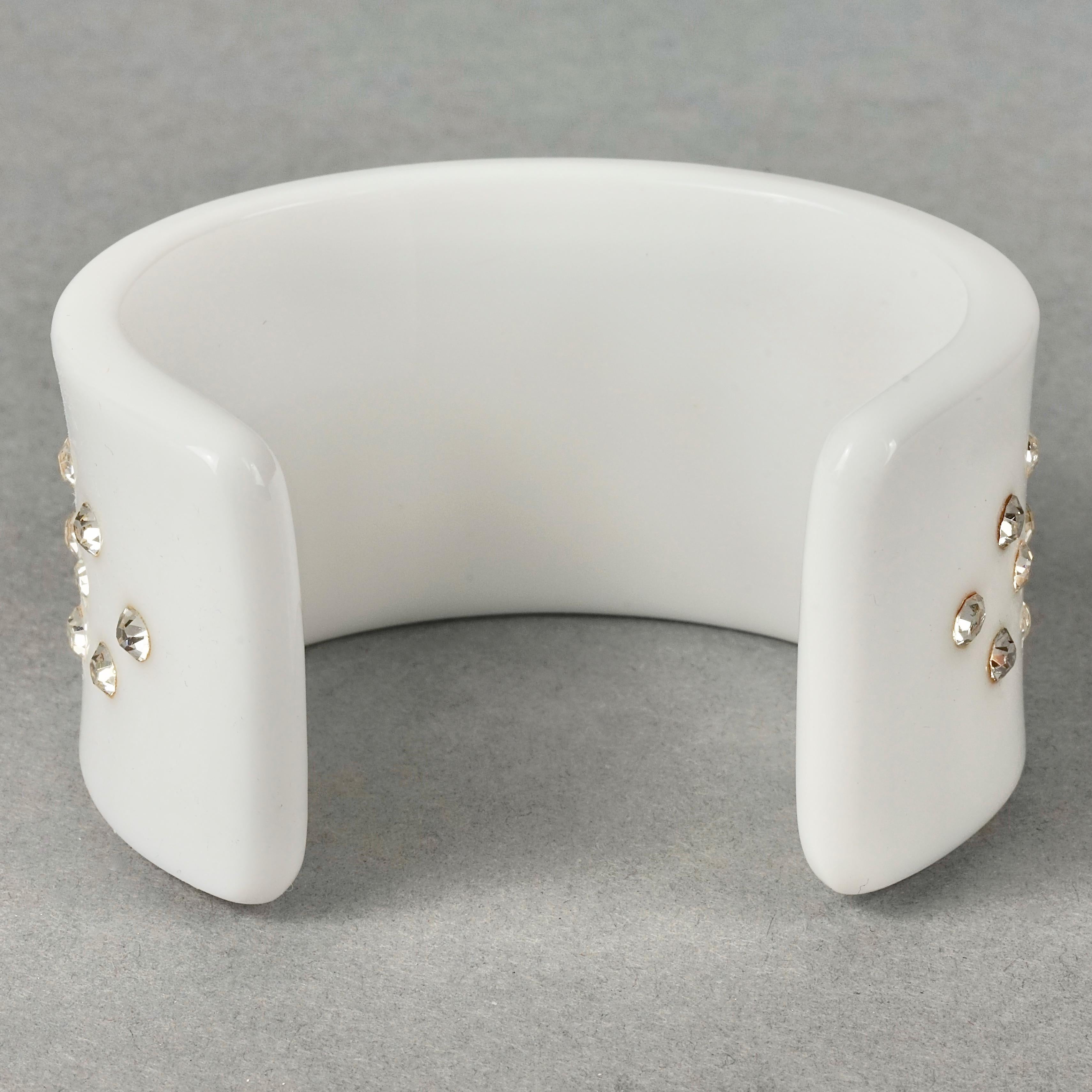 Vintage CHRISTIAN DIOR Logo Rhinestone White Bracelet Cuff 3