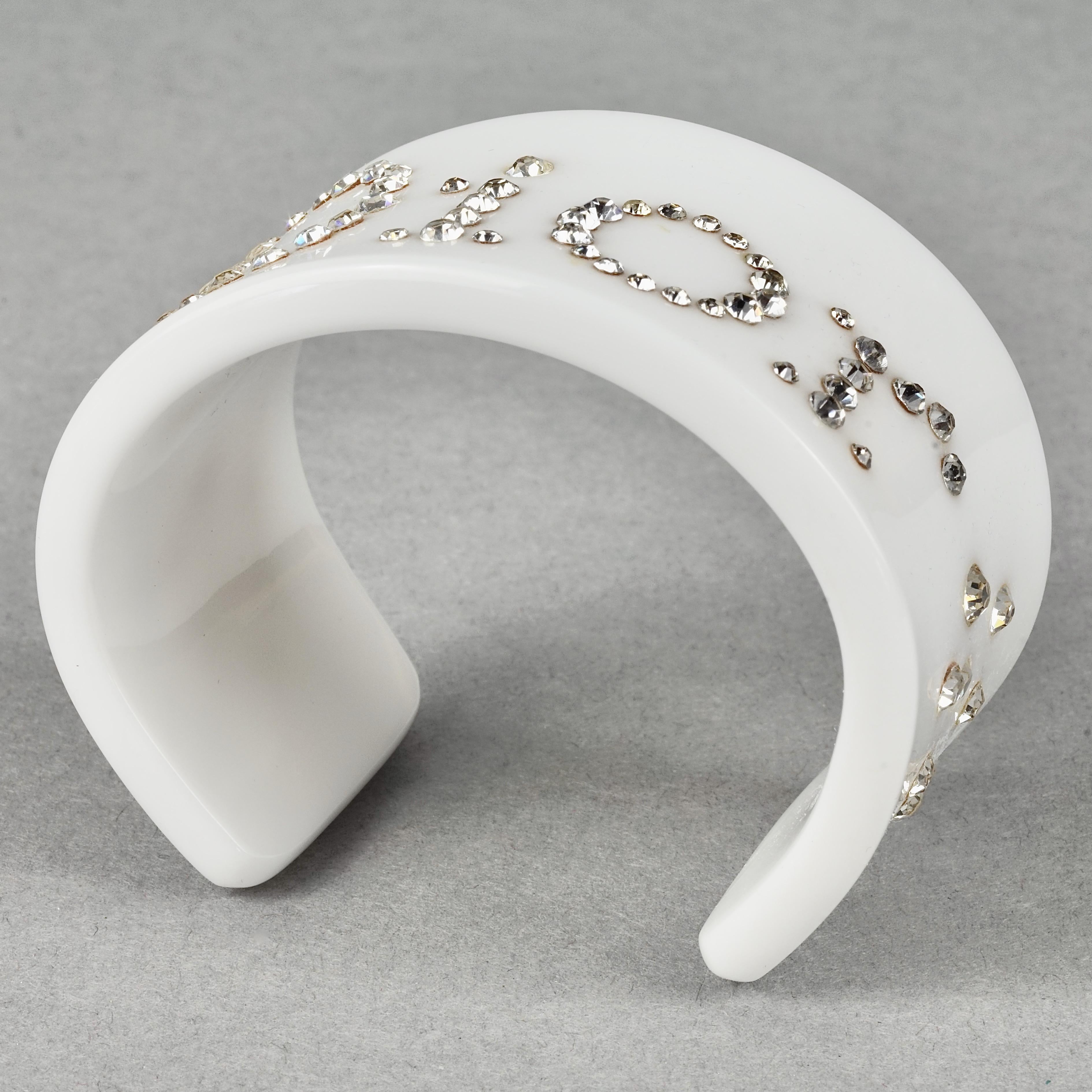 Women's Vintage CHRISTIAN DIOR Logo Rhinestone White Bracelet Cuff