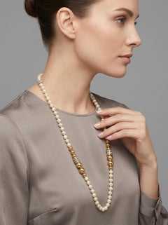 Vintage Christian Dior Long Pearl & Gold-Tone Sautoir Necklace 1980s
