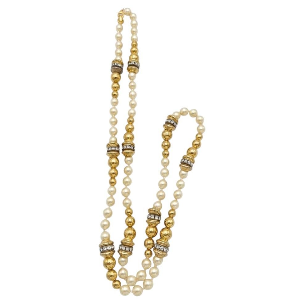 Vintage Christian Dior Long Pearl & Gold-Tone Sautoir Necklace 1980s
