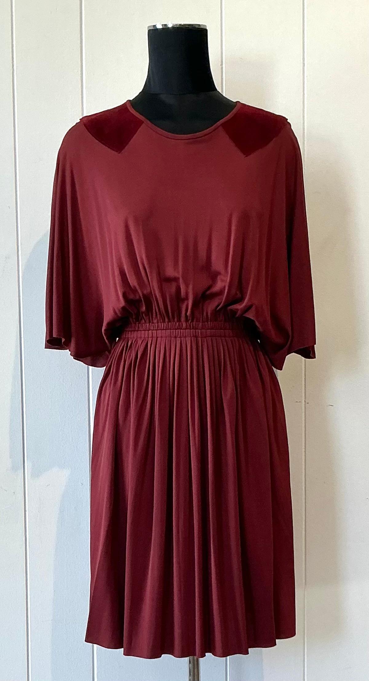 Black Vintage Christian Dior Maroon Flutter Dress with Pleated Skirt For Sale