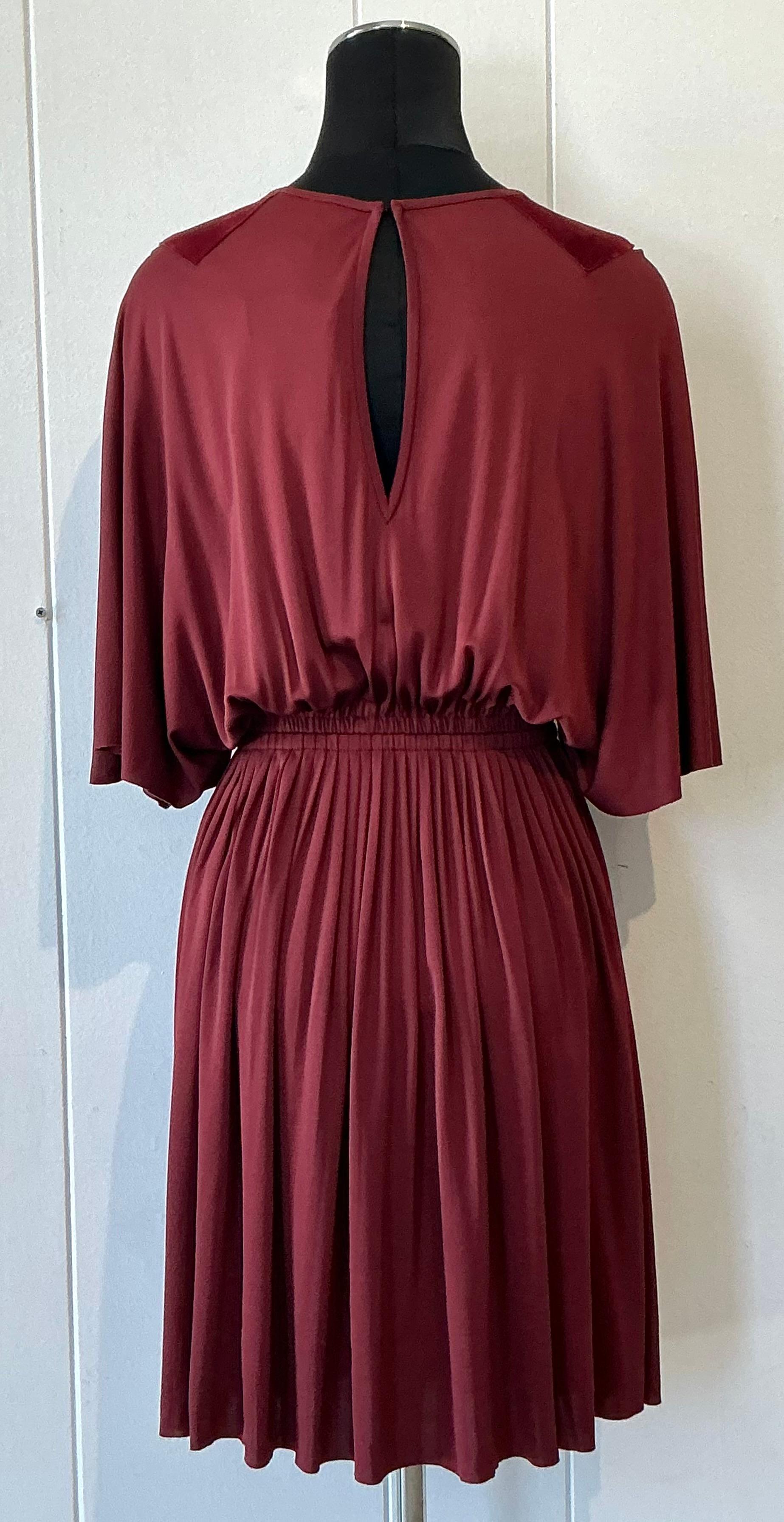 Vintage Christian Dior Maroon Flutter Dress with Pleated Skirt For Sale 1