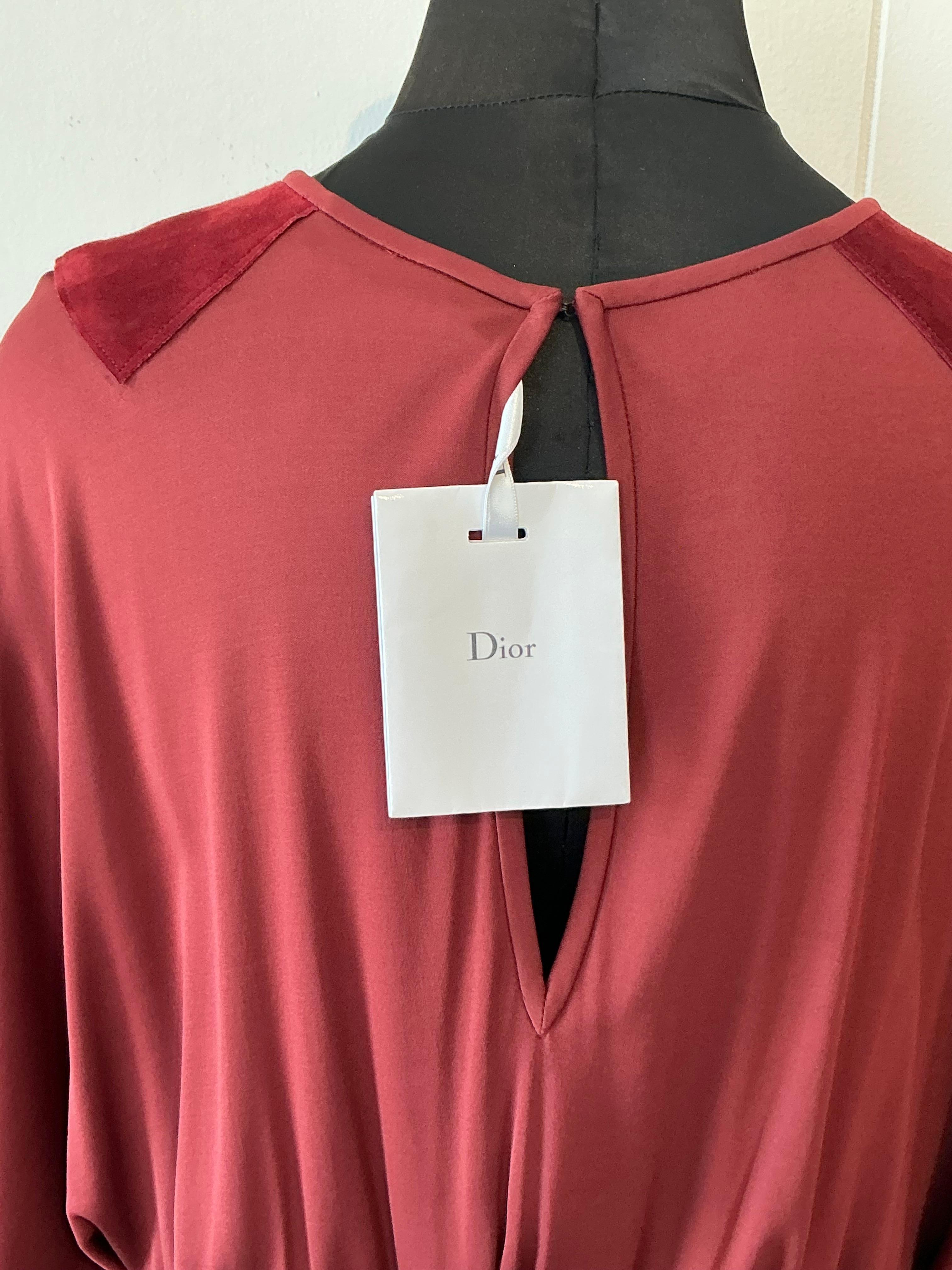 Vintage Christian Dior Maroon Flutter Dress with Pleated Skirt For Sale 2