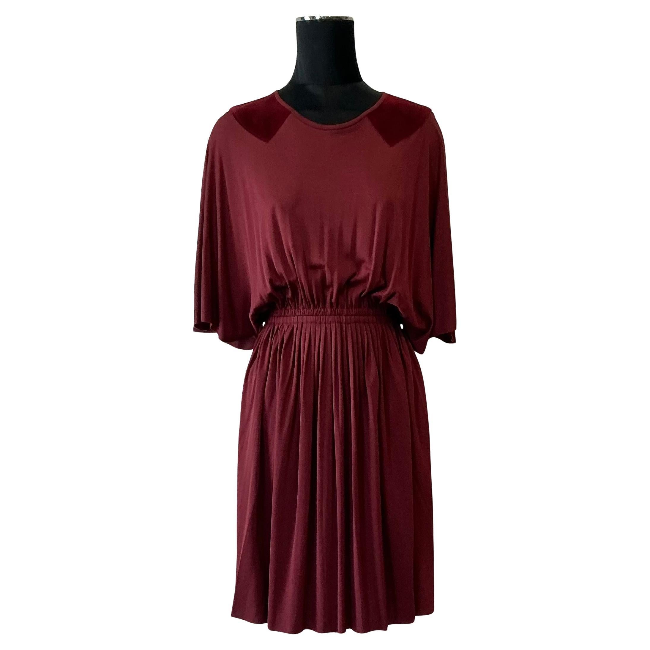 Vintage Christian Dior Maroon Flutter Dress with Pleated Skirt For Sale