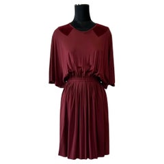 Vintage Christian Dior Maroon Flutter Dress with Pleated Skirt